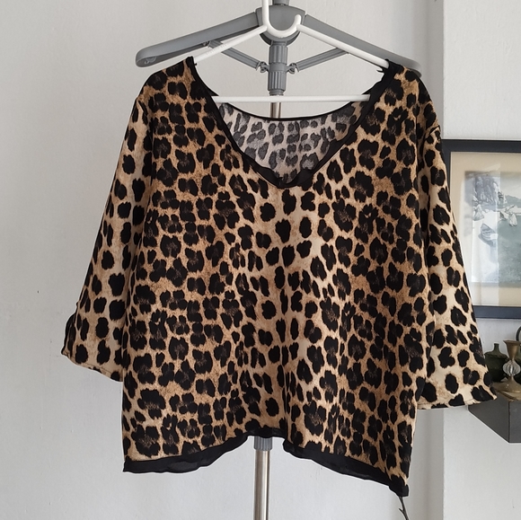 Zara Ruffled Print Leopard Print Top - Picture 4 of 11